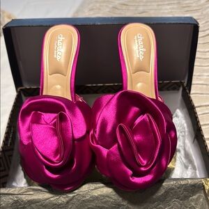 Magenta Satin Mules with Rose Accents by Charles by Charles David